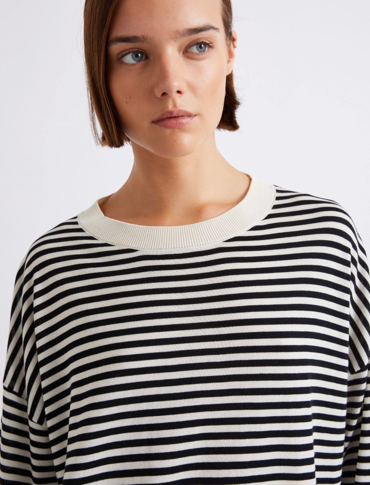 Young Ideas/Henmores - Giara Knitted Stripe Silk Touch Jumper - 003 Cream Stripe - S
