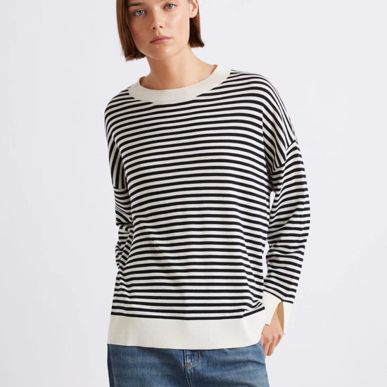 Young Ideas/Henmores - Giara Knitted Stripe Silk Touch Jumper - 003 Cream Stripe - S