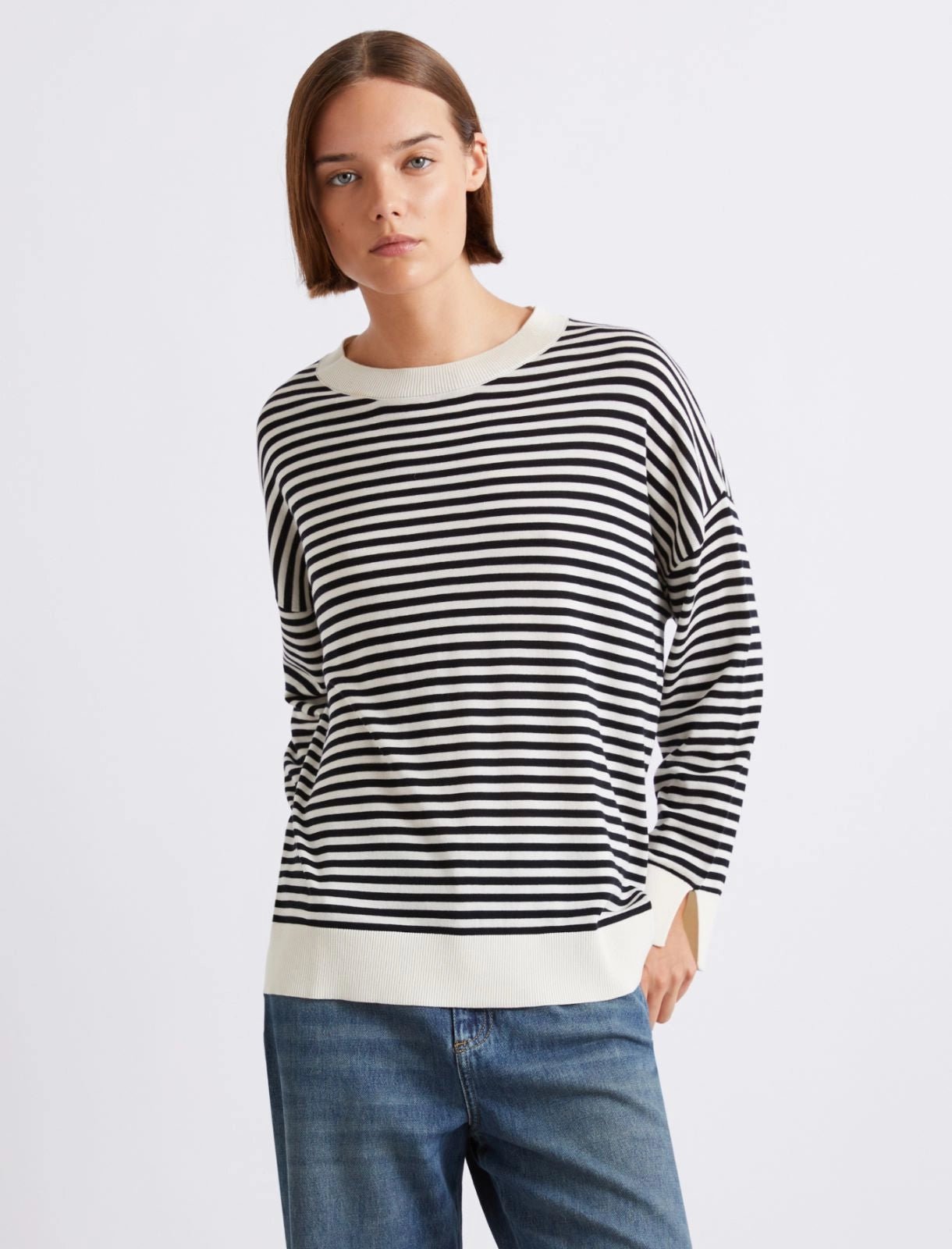 Young Ideas/Henmores - Giara Knitted Stripe Silk Touch Jumper - 003 Cream Stripe - S