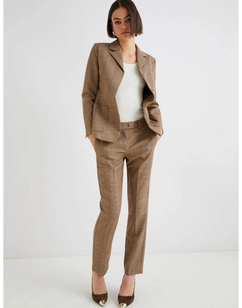 Young Ideas/Henmores - Margie Plaid Straight Leg Trousers - 006 Honey Galles - 8