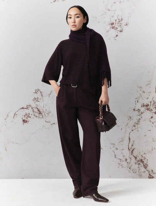 Young Ideas & Henmores -Maroso 3/4 Sleeve Knitted Top -002 Blackberry -XS