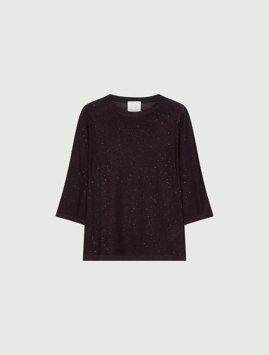 Young Ideas & Henmores -Maroso 3/4 Sleeve Knitted Top -002 Blackberry -XS
