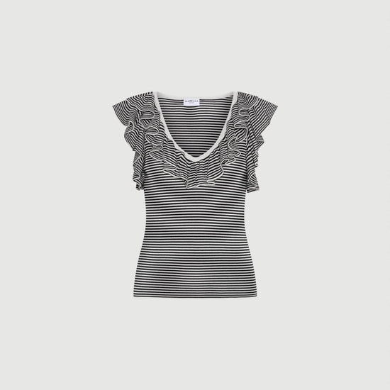 Young Ideas/Henmores - Matassa Knitted Frill Sleeveless Top - 003 Cream Stripe - XS