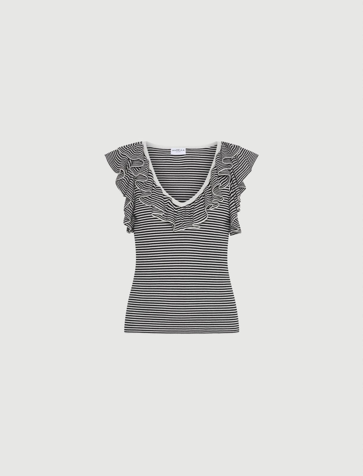 Young Ideas/Henmores - Matassa Knitted Frill Sleeveless Top - 003 Cream Stripe - XS