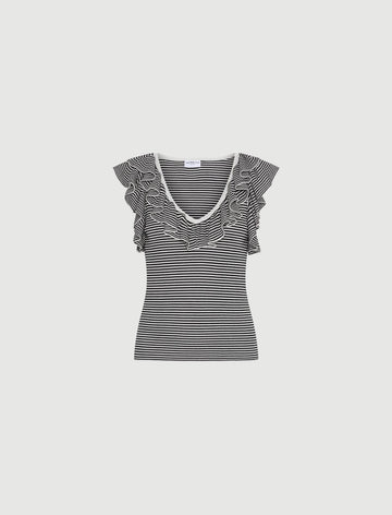Young Ideas/Henmores - Matassa Knitted Frill Sleeveless Top - 003 Cream Stripe - XS