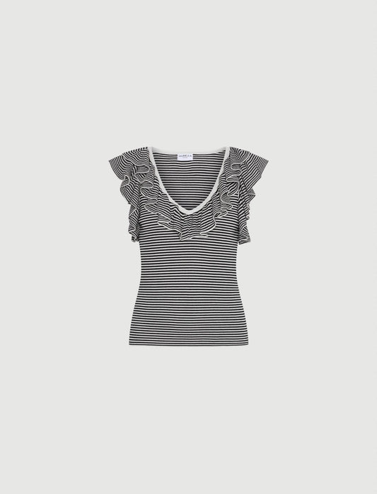 Young Ideas/Henmores - Matassa Knitted Frill Sleeveless Top - 003 Cream Stripe - XS