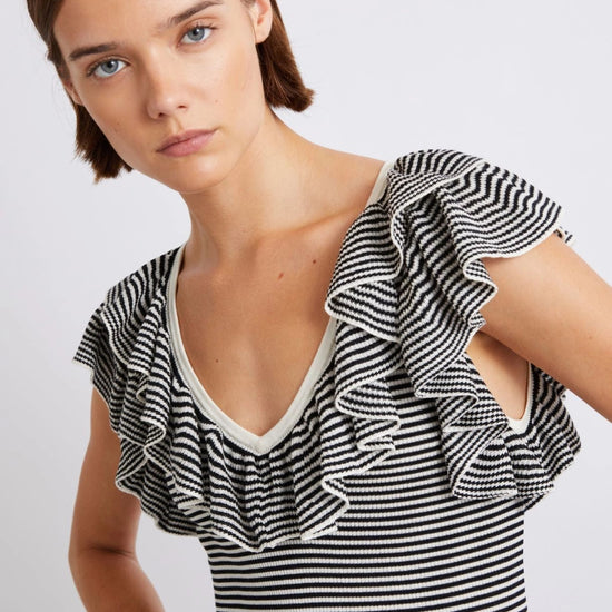 Young Ideas/Henmores - Matassa Knitted Frill Sleeveless Top - 003 Cream Stripe - XS