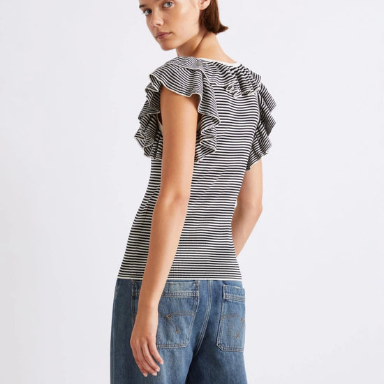 Young Ideas/Henmores - Matassa Knitted Frill Sleeveless Top - 003 Cream Stripe - XS