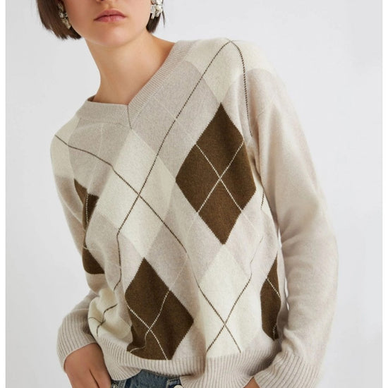 Young Ideas/Henmores - Moira Wool Cashmere Argyle Jumper - 006 Natural - XS