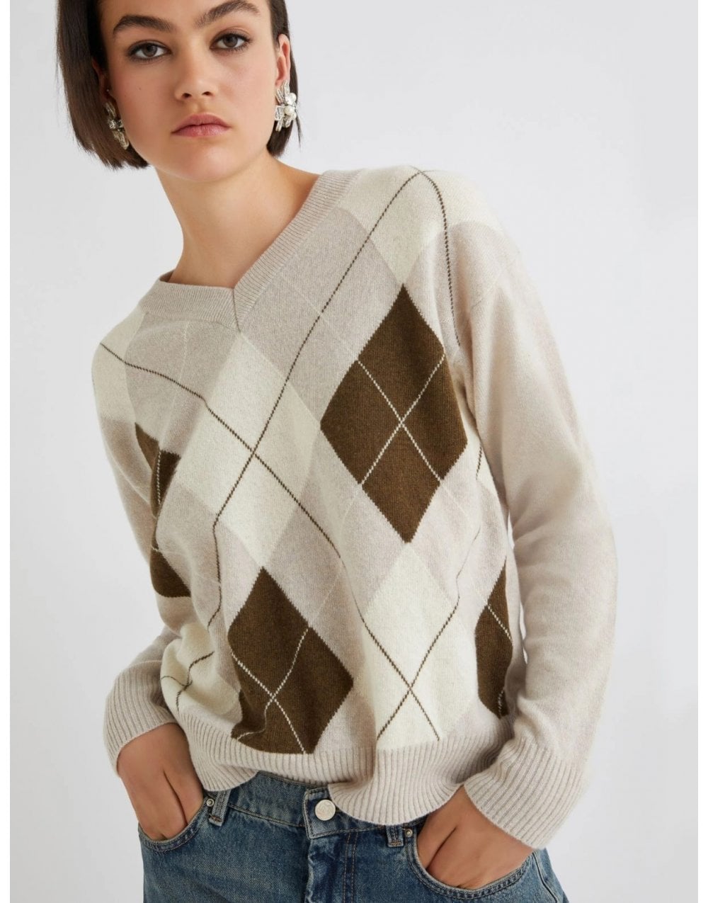 Young Ideas/Henmores - Moira Wool Cashmere Argyle Jumper - 006 Natural - XS