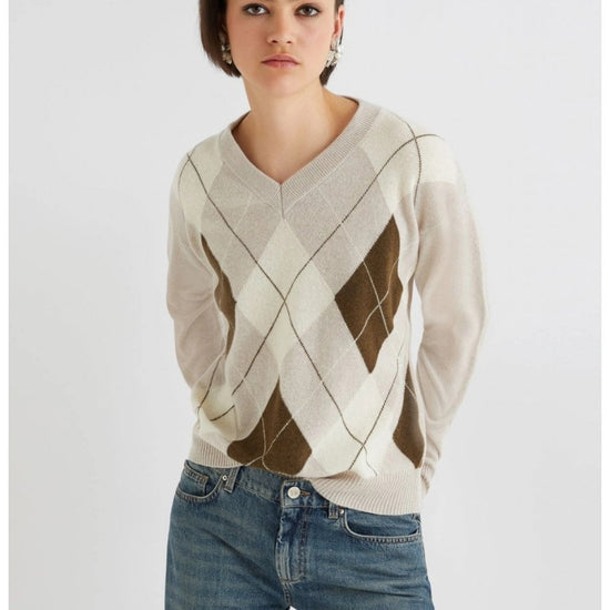 Young Ideas/Henmores - Moira Wool Cashmere Argyle Jumper - 006 Natural - XS