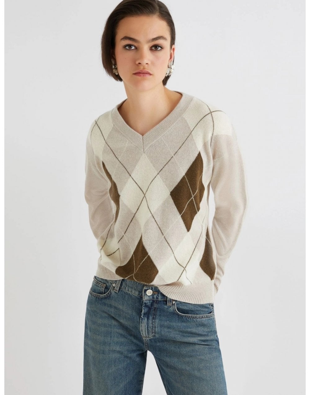 Young Ideas/Henmores - Moira Wool Cashmere Argyle Jumper - 006 Natural - XS