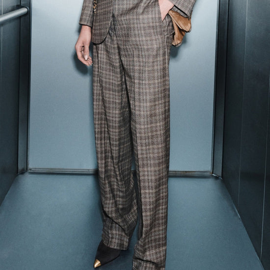 Young Ideas & Henmores -Onorata Check Straight Leg Trousers -005 Turtledove -8