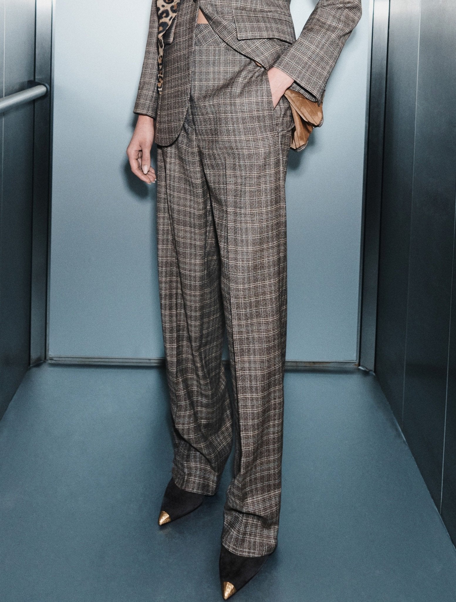 Young Ideas & Henmores -Onorata Check Straight Leg Trousers -005 Turtledove -8