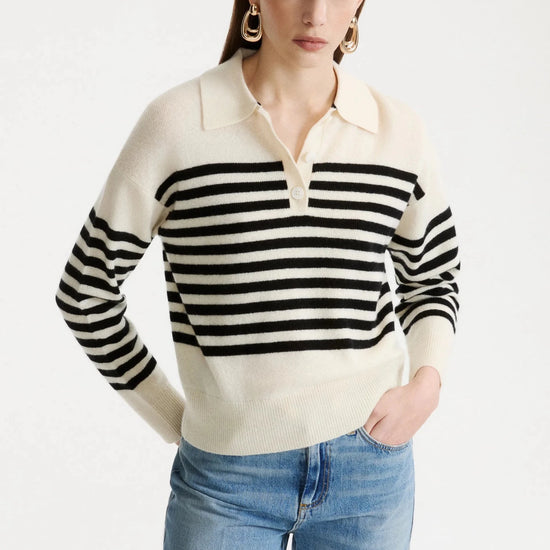 Young Ideas & Henmores -Orma Striped Knitted Polo -011 Cream -XS