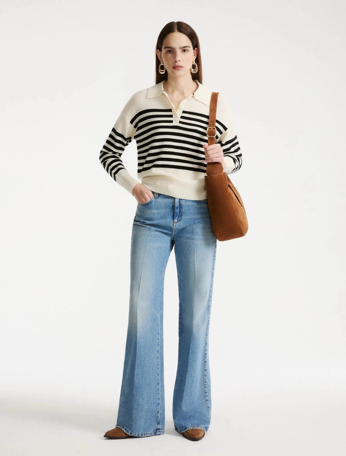 Young Ideas & Henmores -Orma Striped Knitted Polo -011 Cream -XS