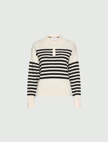 Young Ideas & Henmores -Orma Striped Knitted Polo -011 Cream -XS