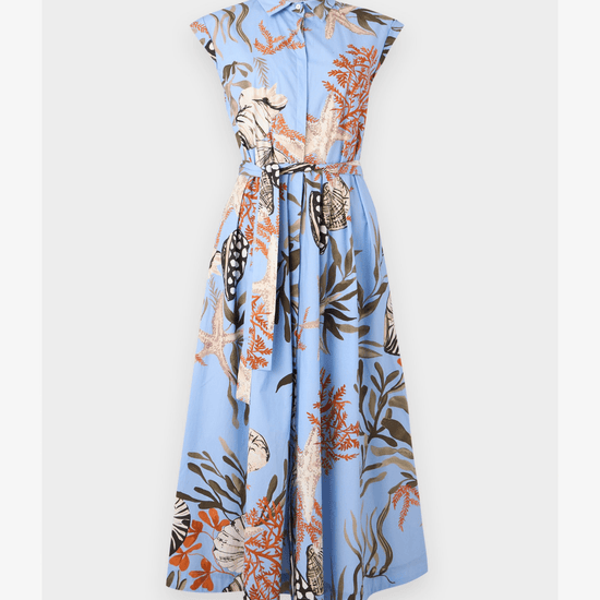Young Ideas/Henmores - Padana Poplin Sea Print Midi Dress - 002 Light Blue - 8