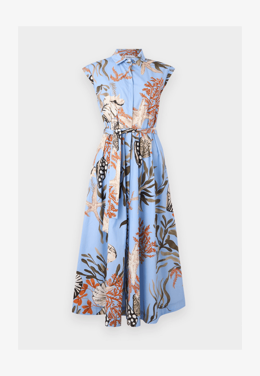 Young Ideas/Henmores - Padana Poplin Sea Print Midi Dress - 002 Light Blue - 8