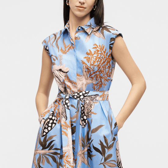 Young Ideas/Henmores - Padana Poplin Sea Print Midi Dress - 002 Light Blue - 8
