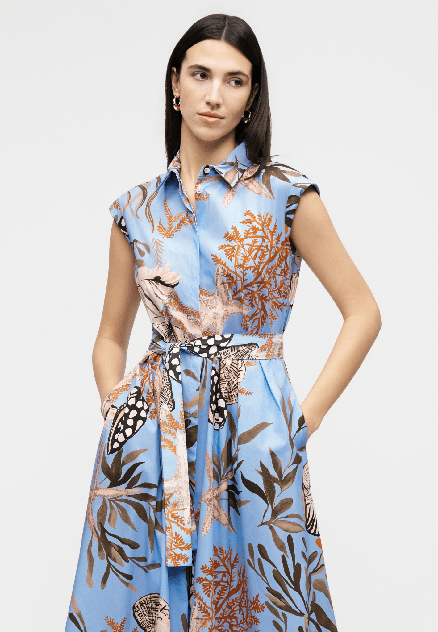 Young Ideas/Henmores - Padana Poplin Sea Print Midi Dress - 002 Light Blue - 8