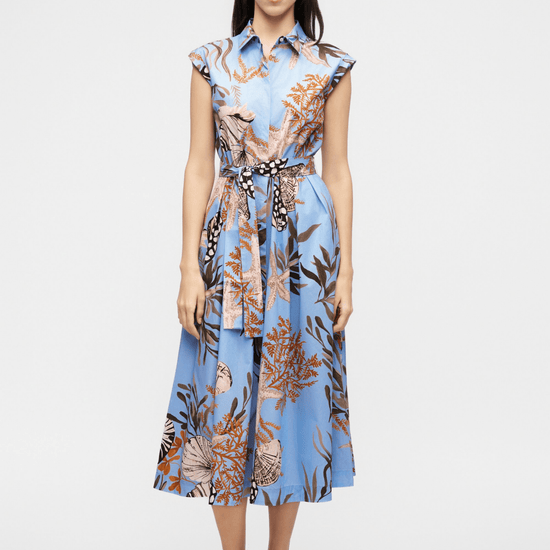 Young Ideas/Henmores - Padana Poplin Sea Print Midi Dress - 002 Light Blue - 8