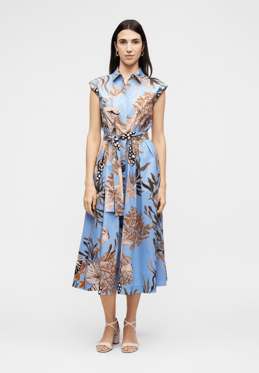 Young Ideas/Henmores - Padana Poplin Sea Print Midi Dress - 002 Light Blue - 8