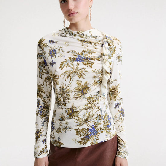 Young Ideas & Henmores -Pere Floral Ruched Top -004 White Multi -S