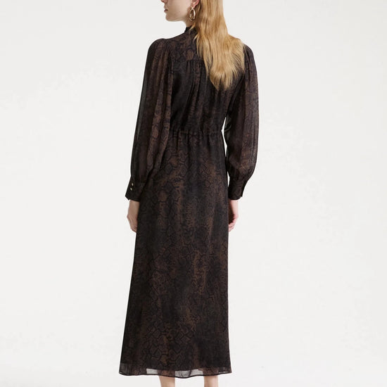 Young Ideas & Henmores -Potente Python Tie Waist Midi Dress -003 Brown -8