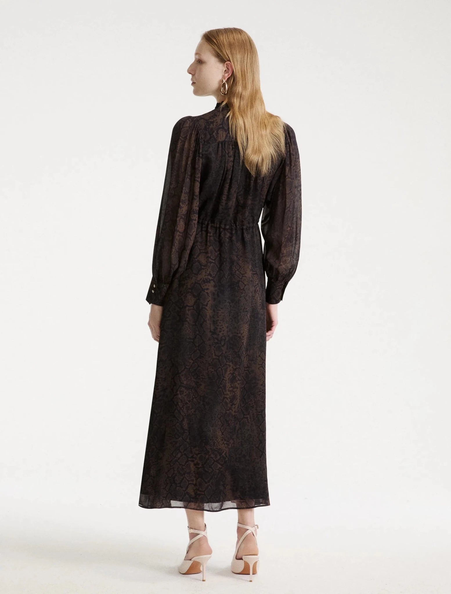 Young Ideas & Henmores -Potente Python Tie Waist Midi Dress -003 Brown -8