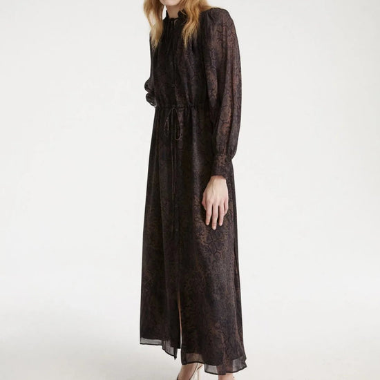 Young Ideas & Henmores -Potente Python Tie Waist Midi Dress -003 Brown -8