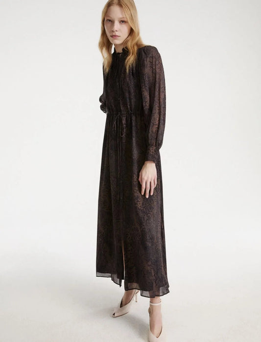 Young Ideas & Henmores -Potente Python Tie Waist Midi Dress -003 Brown -8