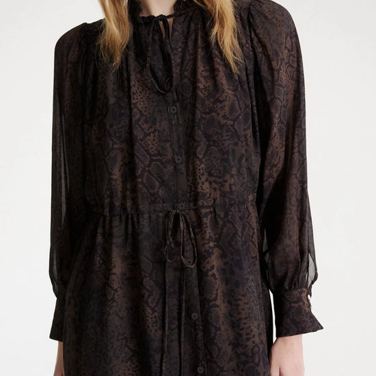 Young Ideas & Henmores -Potente Python Tie Waist Midi Dress -003 Brown -8