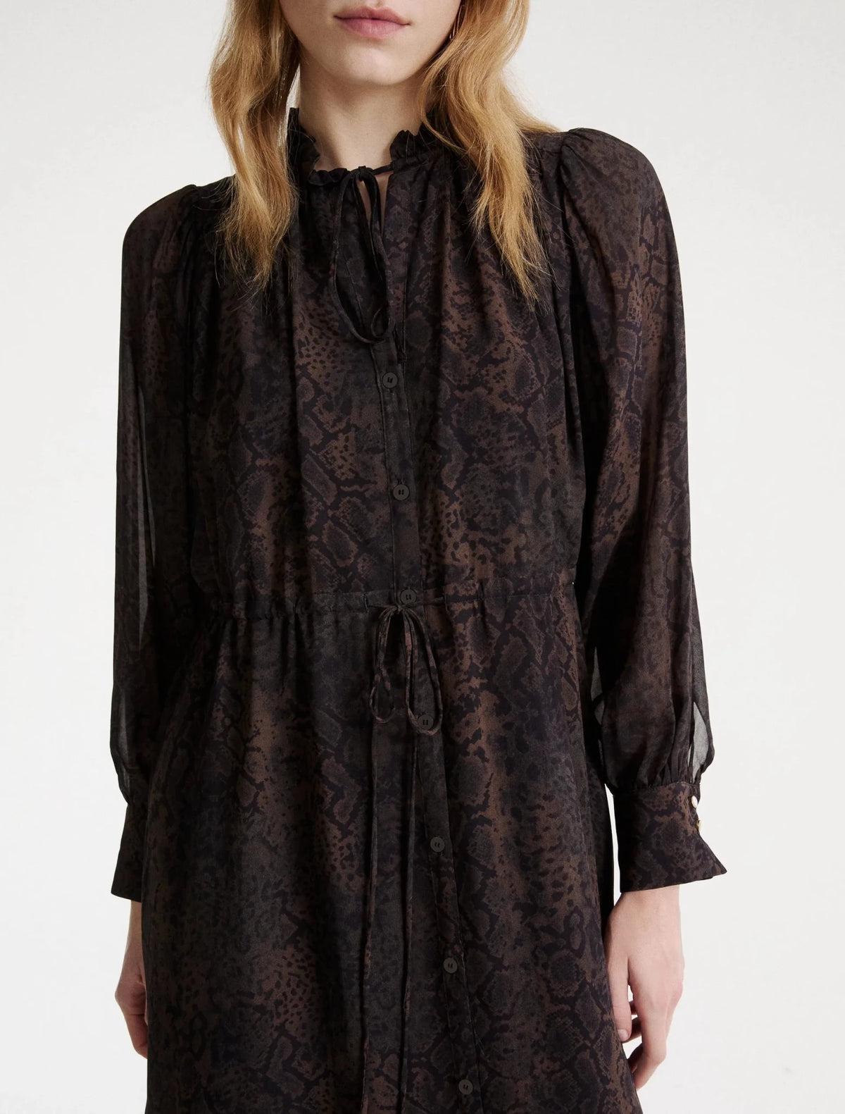 Young Ideas & Henmores -Potente Python Tie Waist Midi Dress -003 Brown -8