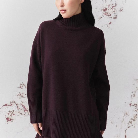 Young Ideas & Henmores -Quota High Neck Wool Jumper -002 Blackberry -XS