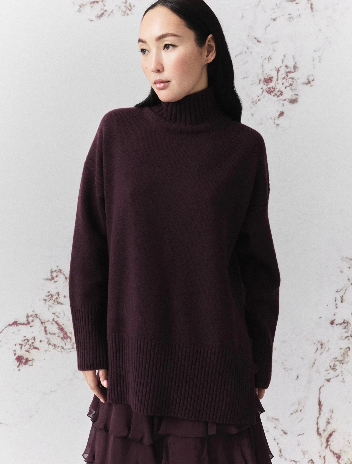 Young Ideas & Henmores -Quota High Neck Wool Jumper -002 Blackberry -XS