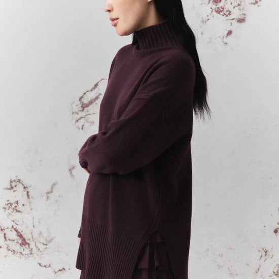 Young Ideas & Henmores -Quota High Neck Wool Jumper -002 Blackberry -XS
