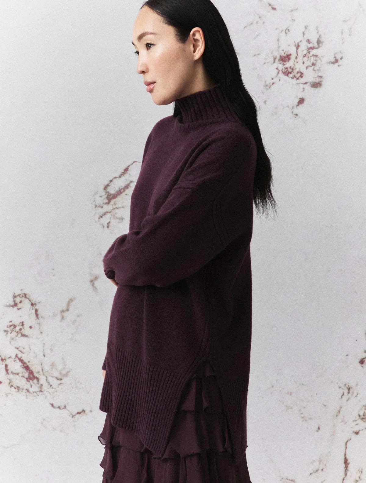 Young Ideas & Henmores -Quota High Neck Wool Jumper -002 Blackberry -XS