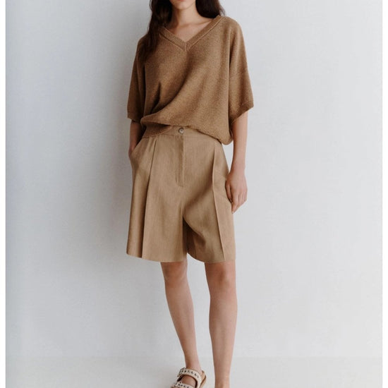 Young Ideas/Henmores - Sagitta Single Pleat Shorts - 002 Beige - 8