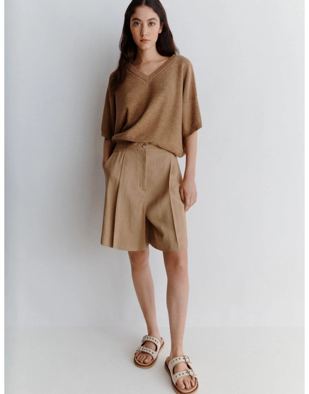 Young Ideas/Henmores - Sagitta Single Pleat Shorts - 002 Beige - 8