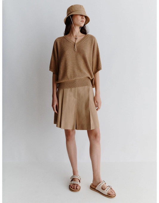 Young Ideas/Henmores - Sagitta Single Pleat Shorts - 002 Beige - 8