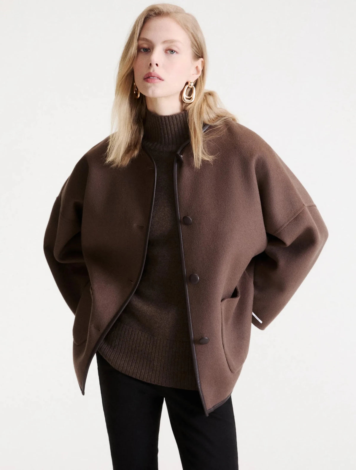 Young Ideas & Henmores -Satira Contrast Hem Mid Length Coat -002 Brown -4