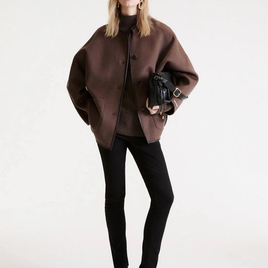 Young Ideas & Henmores -Satira Contrast Hem Mid Length Coat -002 Brown -4