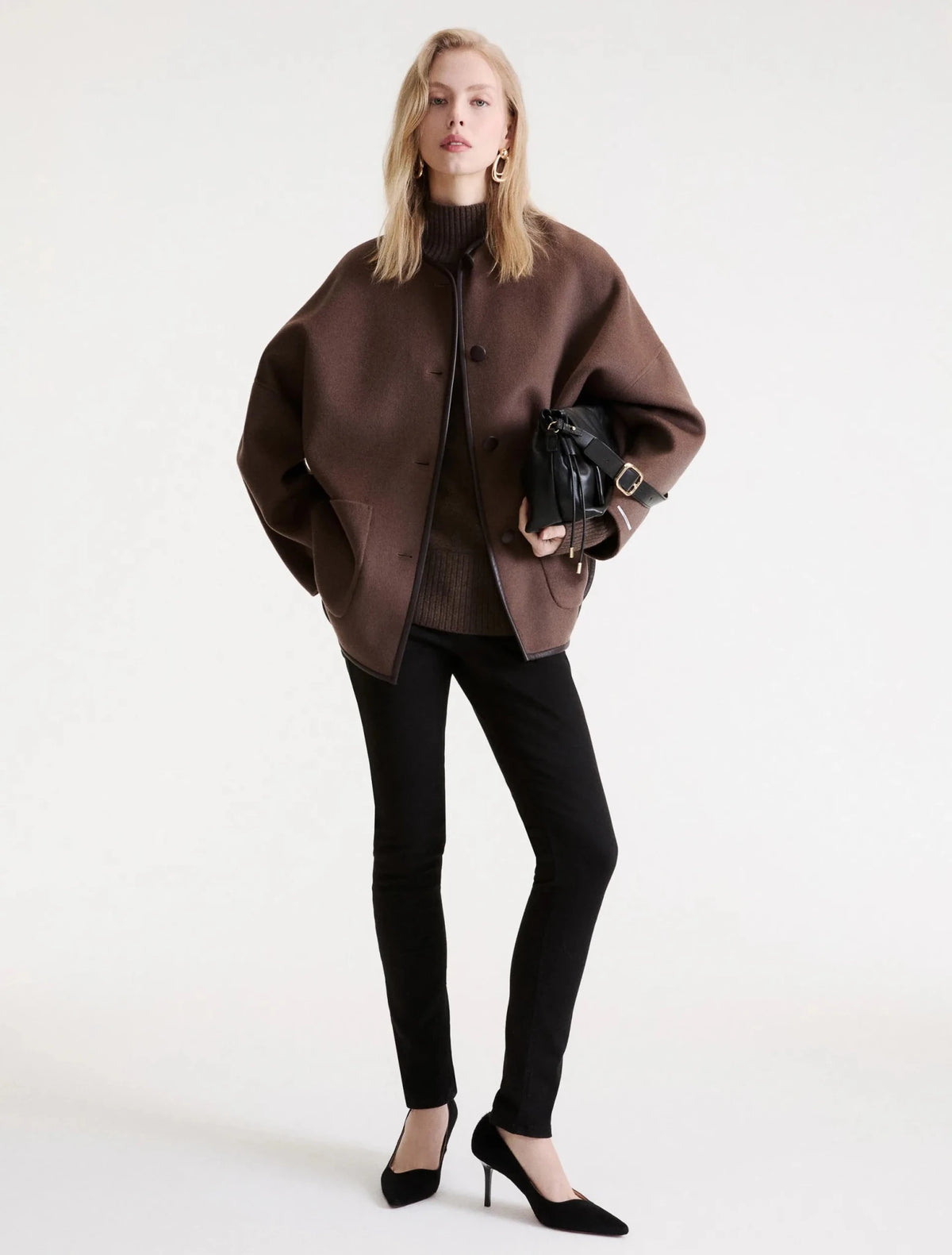 Young Ideas & Henmores -Satira Contrast Hem Mid Length Coat -002 Brown -4