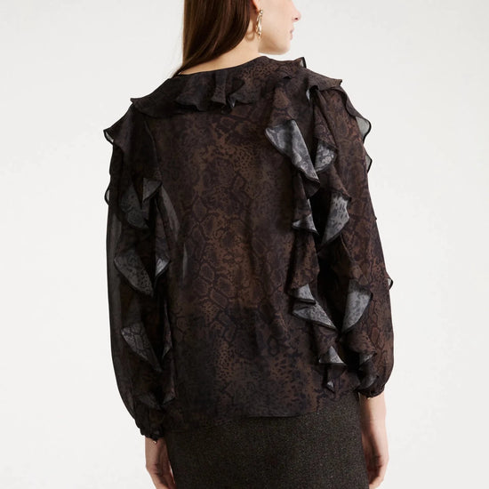 Young Ideas & Henmores -Sufo Python Frilled Blouse -003 Brown -8