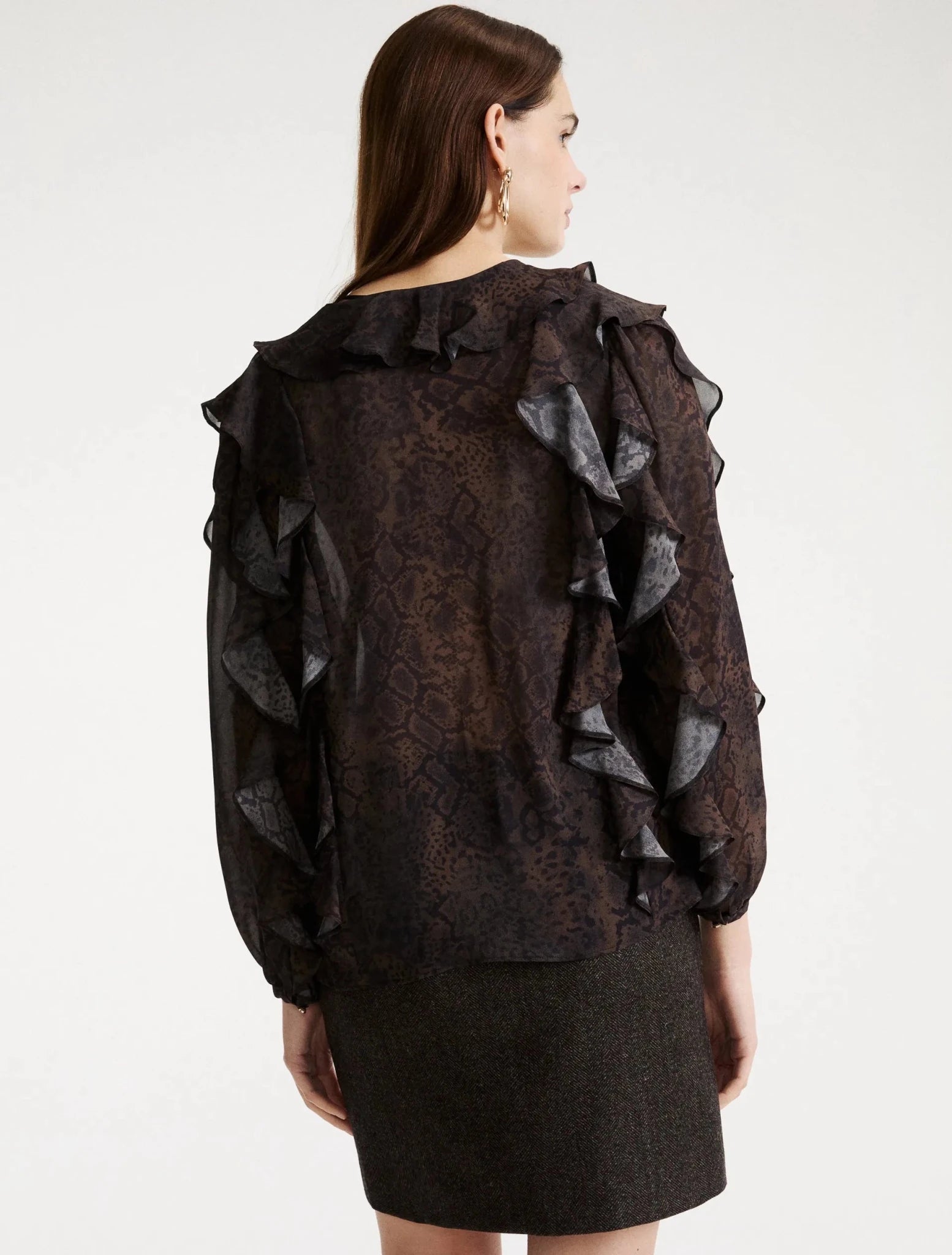 Young Ideas & Henmores -Sufo Python Frilled Blouse -003 Brown -8