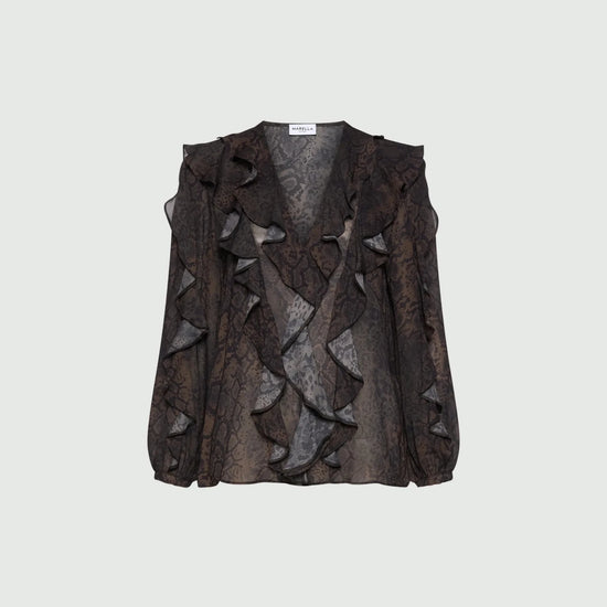 Young Ideas & Henmores -Sufo Python Frilled Blouse -003 Brown -8