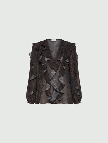 Young Ideas & Henmores -Sufo Python Frilled Blouse -003 Brown -8