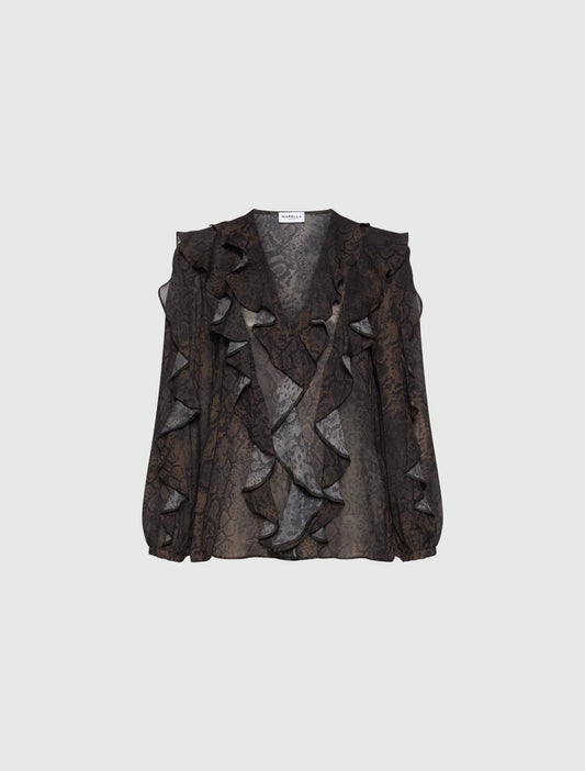 Young Ideas & Henmores -Sufo Python Frilled Blouse -003 Brown -8