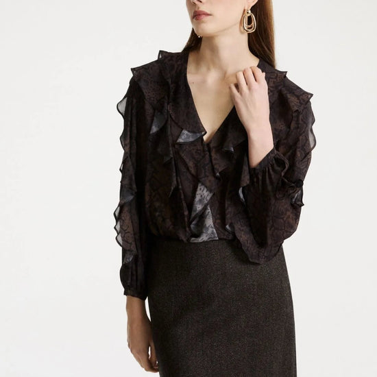 Young Ideas & Henmores -Sufo Python Frilled Blouse -003 Brown -8